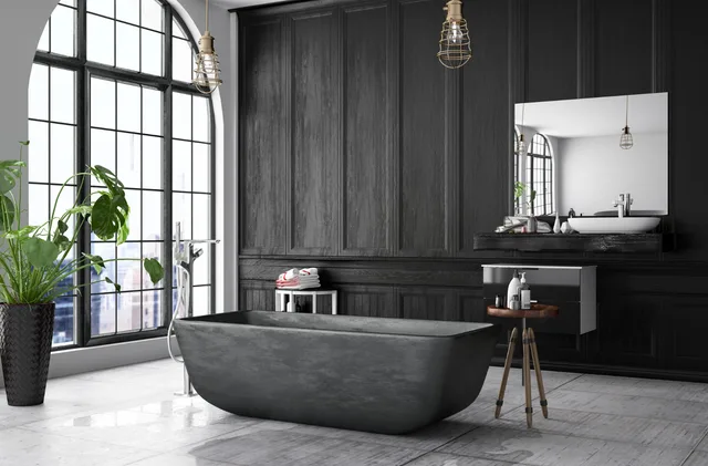 Navy Round Mirror Vanity