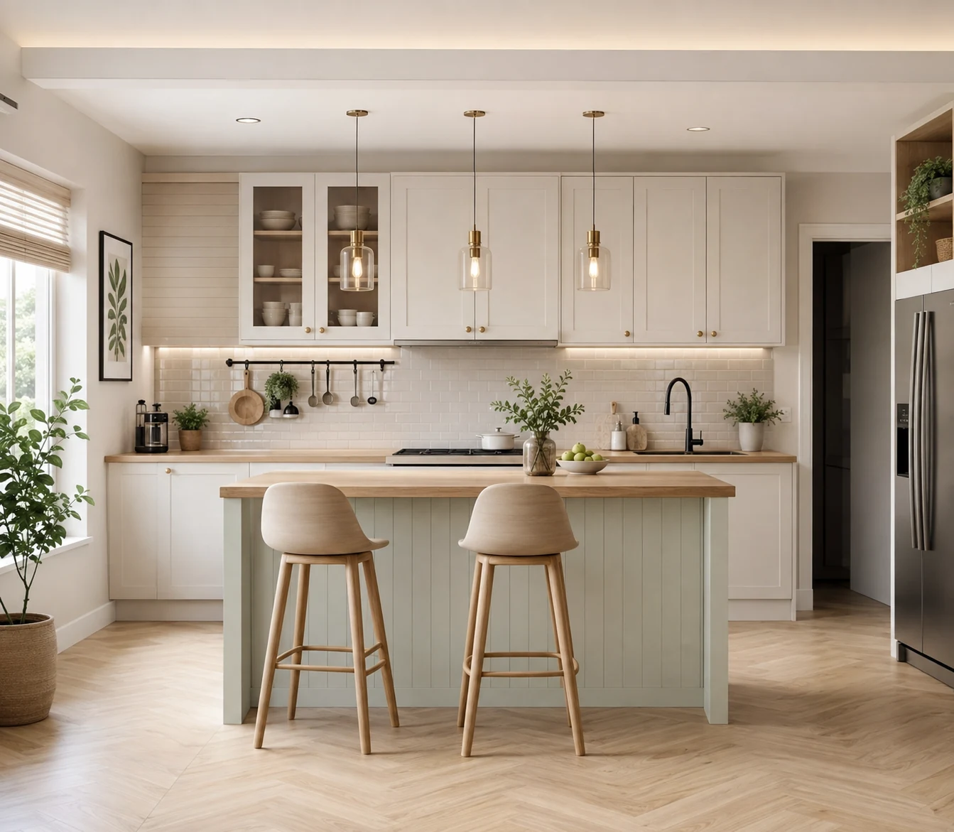 Modern kitchen with coordinated cabinetry, countertops, and finishes