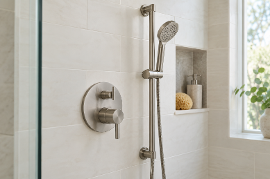 Shower fixtures and control placement