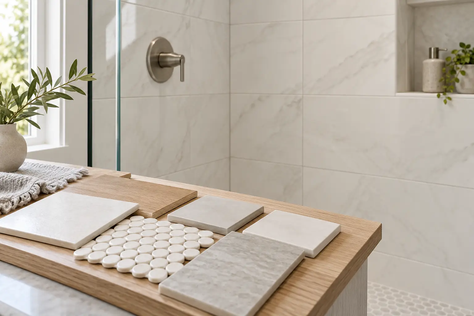 Shower wall tile and finish materials