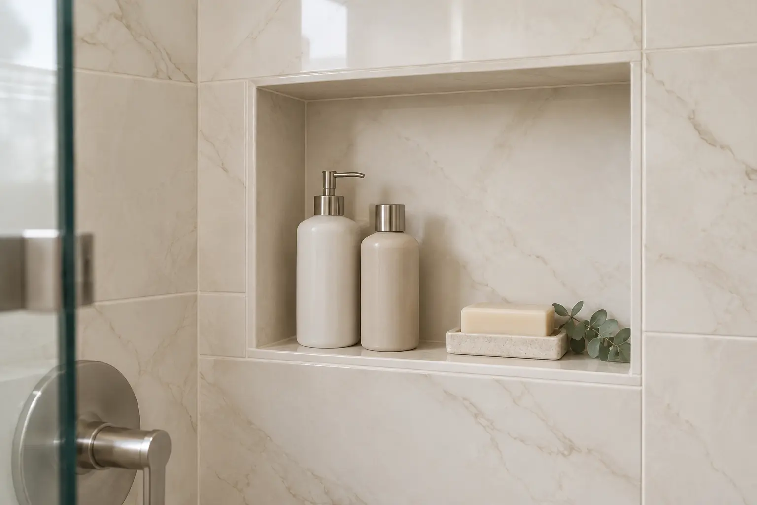 Shower niches and storage shelves
