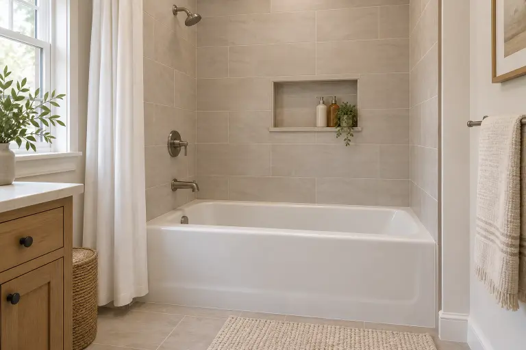 Bathing access and storage near the tub