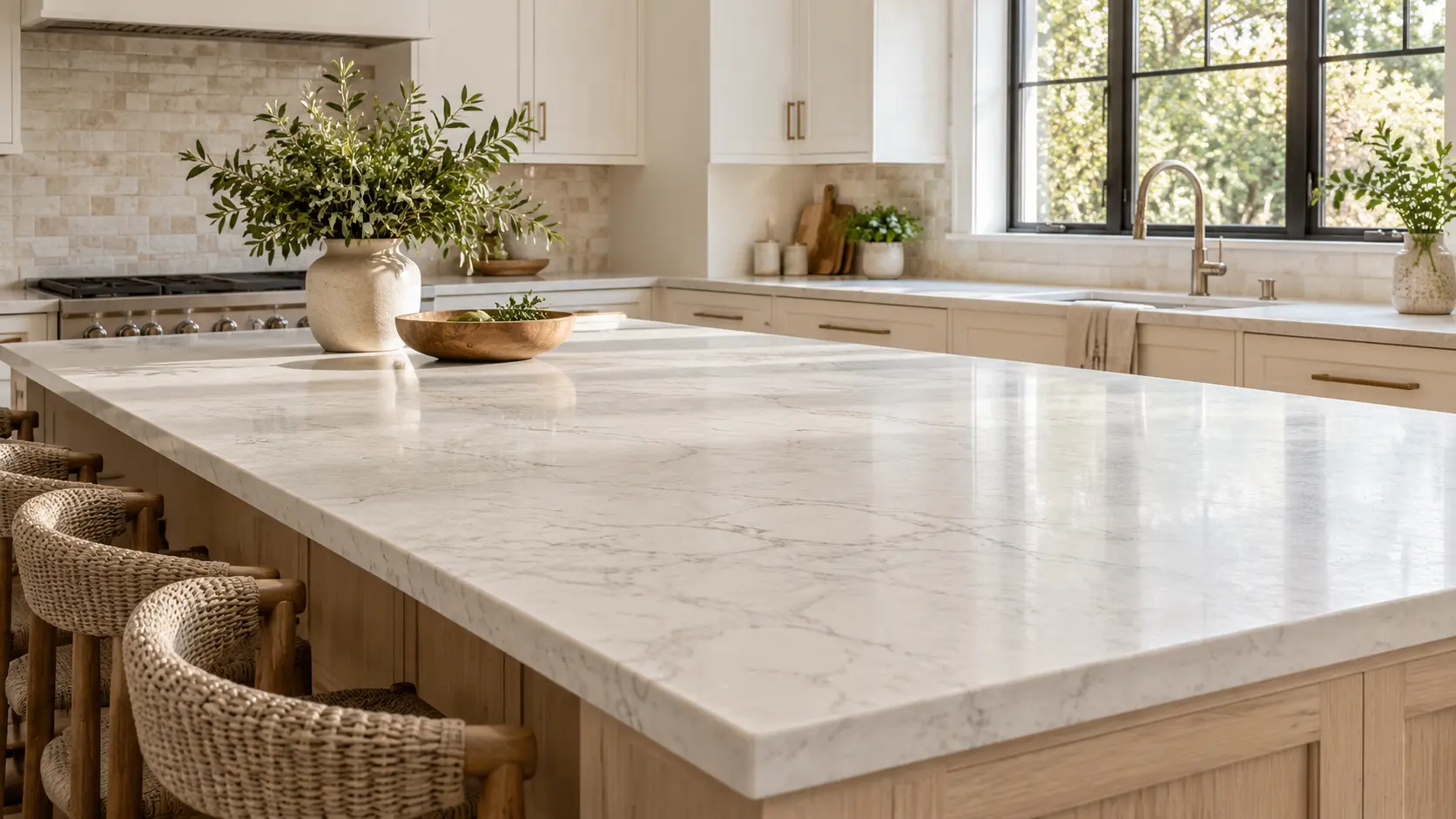 Kitchen work zone with stone counters, sink, and coordinated cabinetry