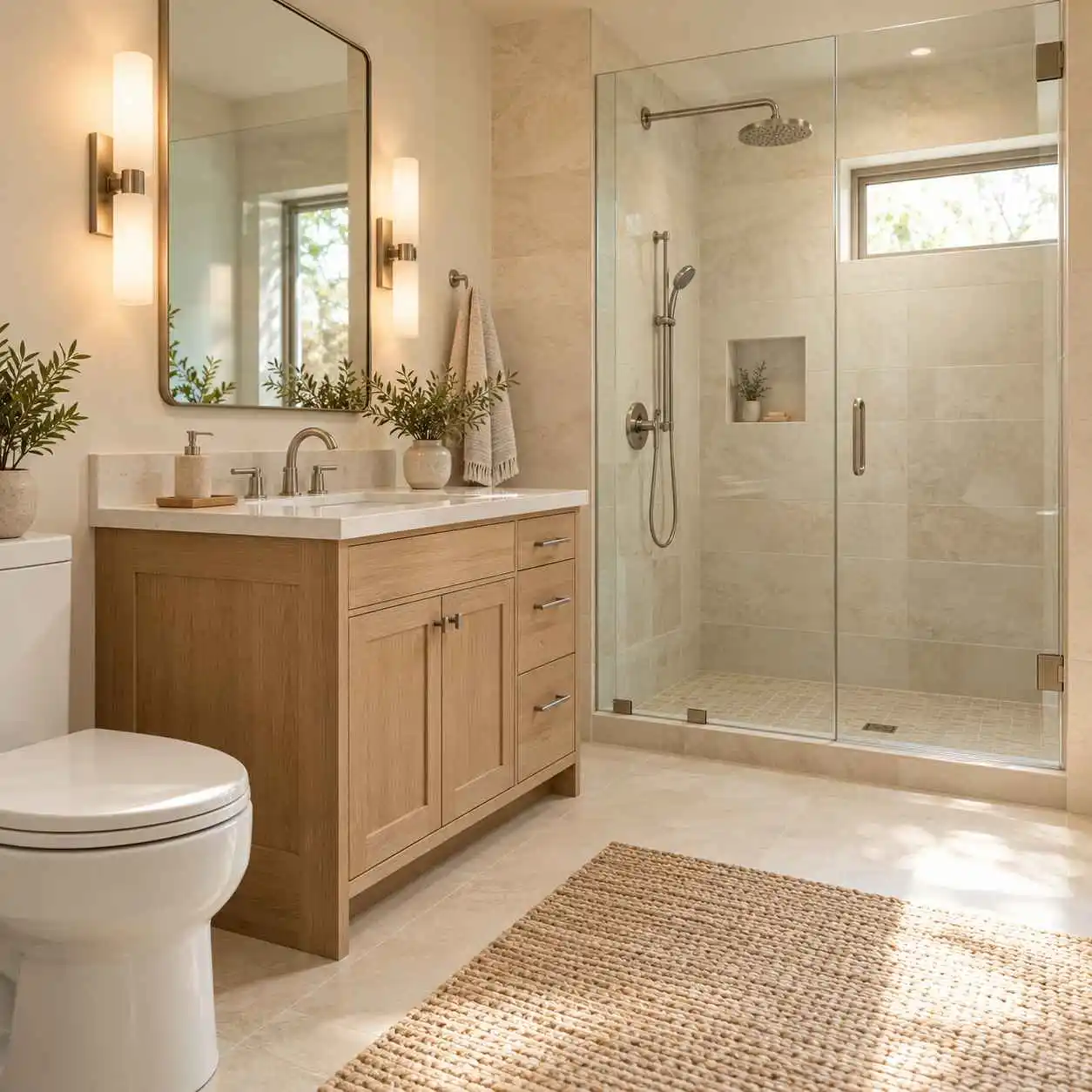 Fixture placement around a walk-in shower